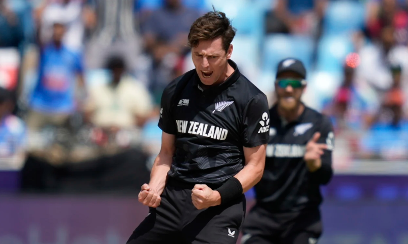 Matt Henry bowling against South Africa in an ODI match, showcasing his fast bowling skills.